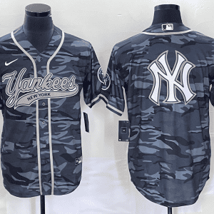 New York Yankees Gray Camo Team Big Logo With Patch Cool Base Stitched Jersey
