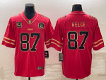 Kansas City Chiefs #87 Travis Kelce Red Gold 4-Star C Patch Vapor Untouchable Limited Stitched Jersey