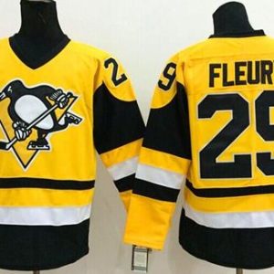 Penguins #29 Andre Fleury Yellow Throwback Stitched Jersey