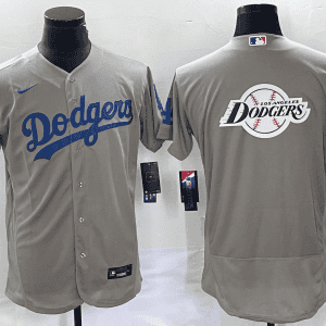 Los Angeles Dodgers Gray Team Big Logo Flex Base Stitched Jersey