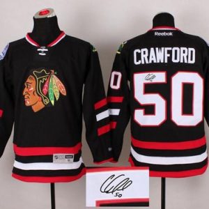 Blackhawks #50 Corey Crawford Black Autographed Stitched Jersey