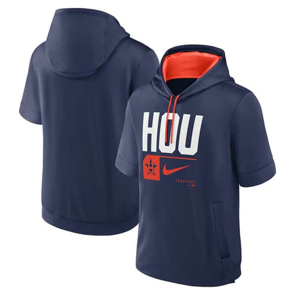 Houston Astros Navy Tri Code Lockup Short Sleeve Pullover Hoodie