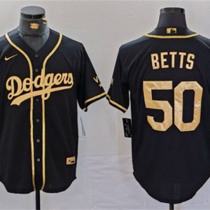 Los Angeles Dodgers #50 Mookie Betts Black Gold World Series Champions Cool Base Stitched Jersey