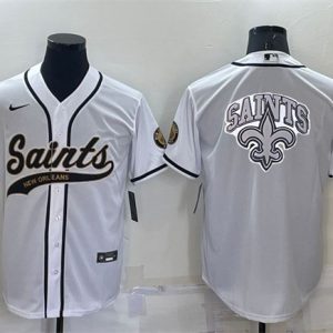 New Orleans Saints White Team Big Logo With Patch Cool Base Stitched Baseball Jersey