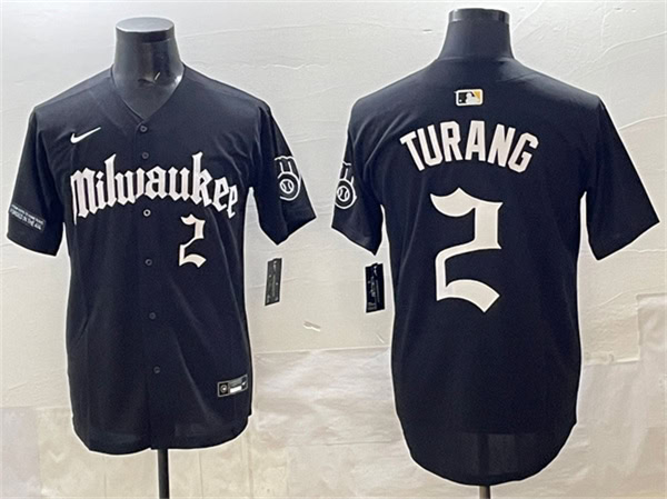 Milwaukee Brewers #2 Brice Turang Black 'Gothic 414 Shadows Edition' Vapor Premier Limited Stitched Jersey