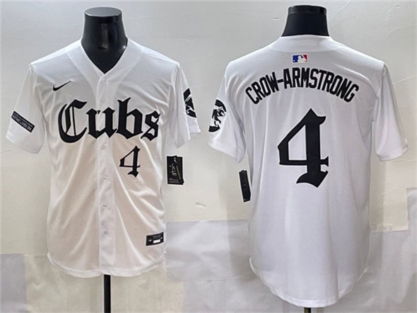 Chicago Cubs #4 Pete Crow-Armstrong White 'Gothic North Side Edition' Vapor Premier Limited Stitched Jersey