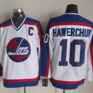 Jets #10 Dale Hawerchuk White Blue CCM Throwback Stitched Jersey