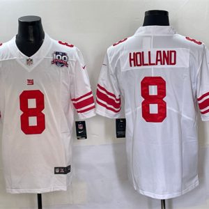 New York Giants #8 Jevon Holland White 2025 With 100th Season Patch Vapor Untouchable Limited Stitched Jersey