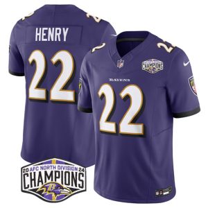 Baltimore Ravens #22 Derrick Henry Purple F.U.S.E. 2024 AFC North Division Champions Vapor Limited Jersey