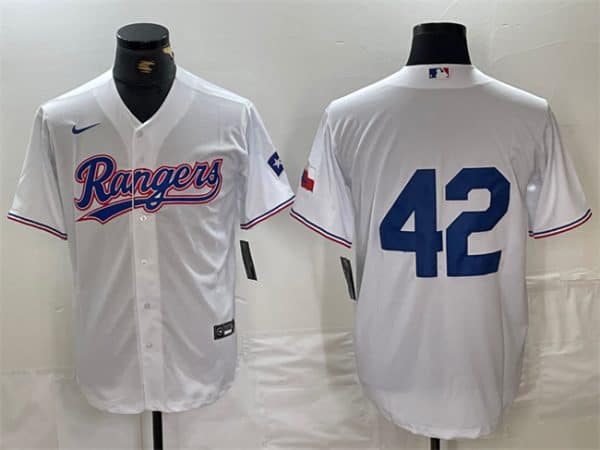 Texas Rangers #42 Jackie Robinson White Cool Base Stitched Jersey