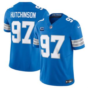 Detroit Lions #97 Aidan Hutchinson Blue 2024 F.U.S.E. With 1-Star C Patch Vapor Limited Stitched Jersey