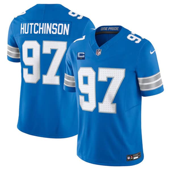 Detroit Lions #97 Aidan Hutchinson Blue 2024 F.U.S.E. With 1-Star C Patch Vapor Limited Stitched Jersey