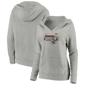 Kansas City Chiefs Heathered Gray Super Bowl LIV Champions Trophy Collection Locker Room Pullover Hoodie(Run Small)