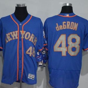 Mets #48 Jacob DeGrom Blue(Grey NO.) Flexbase Authentic Collection Stitched Jersey