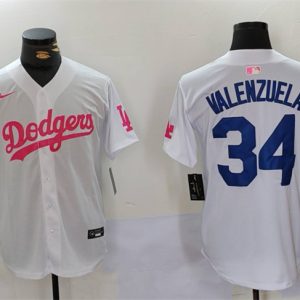 Los Angeles Dodgers #34 Toro Valenzuela White Pink Vin Kobe Patch Stitched Jersey