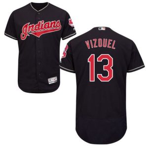 Indians #13 Omar Vizquel Navy Blue Flexbase Authentic Collection Stitched Jersey