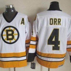 Bruins #4 Bobby Orr White Yellow CCM Throwback Stitched Jersey