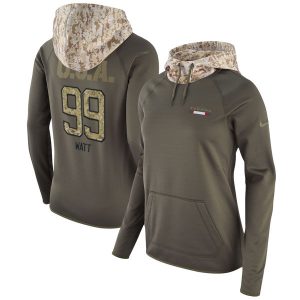 Houston Texans #99 JJ Watt Olive Salute To Service Sideline Therma Pullover Hoodie