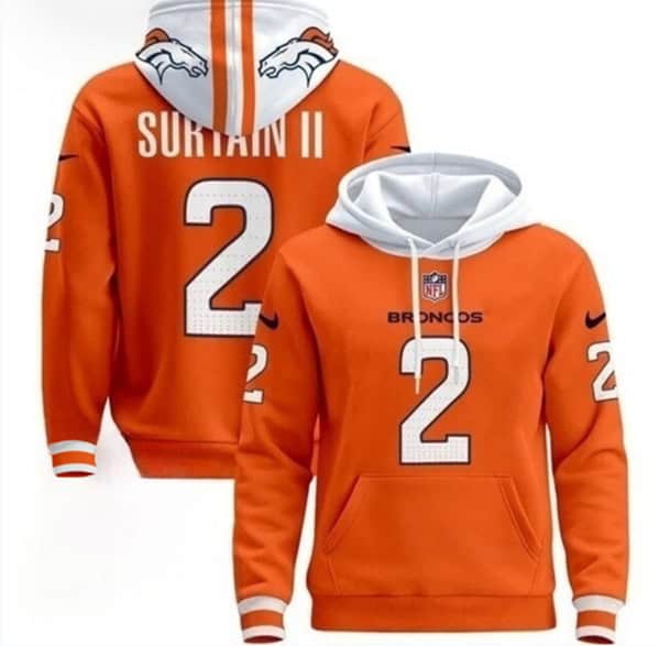 Denver Broncos #2 Pat Surtain II Orange Pullover Hoodie