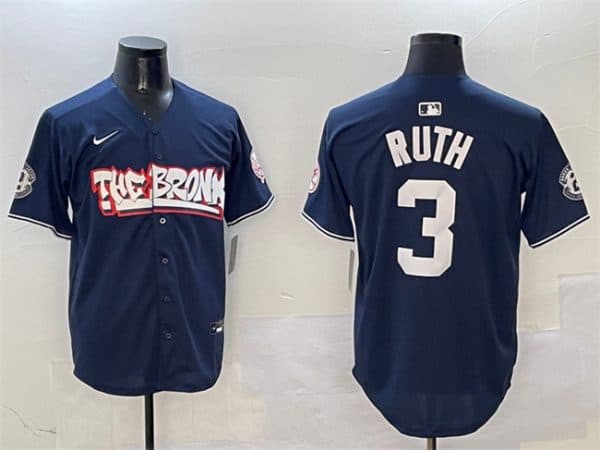 New York Yankees #3 Babe Ruth Navy Bronx Graffiti Vapor Limited Stitched Jersey