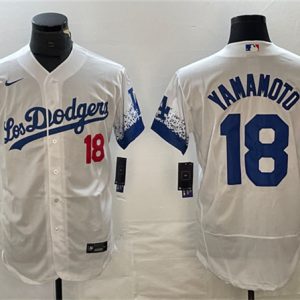 Los Angeles Dodgers #18 Yoshinobu Yamamoto White City Connect Flex Base Stitched Jersey