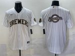 Milwaukee Brewers Team Big Logo White Pinstripe 2025 With Patch Stitched Jersey