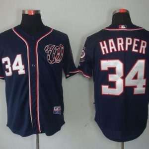 Nationals #34 Bryce Harper Navy Blue Cool Base Stitched Jersey