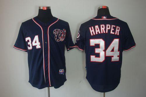Nationals #34 Bryce Harper Navy Blue Cool Base Stitched Jersey
