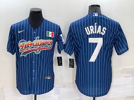 Los Angeles Dodgers #7 Julio Urias Navy Mexico Rainbow Cool Base Stitched Baseball Jersey