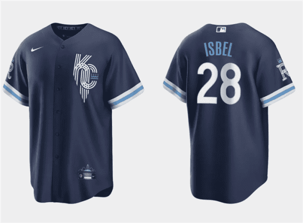 Kansas City Royals #28 Kyle Isbel Navy City Connect Cool Base Stitched Jersey