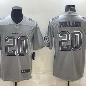 Dallas Cowboys #20 Tony Pollard With Patch Gray Atmosphere Fashion Stitched Jersey
