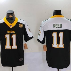 Green Bay Packers #11 Jayden Reed Black White 2024 F.U.S.E. Home Patch 13 Time World Champions Vapor Untouchable Limited Stitched Jersey