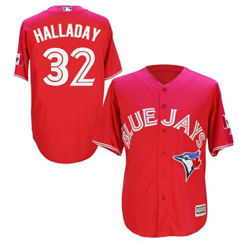 Blue Jays #32 Roy Halladay Red New Cool Base Canada Day Stitched Jersey