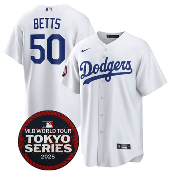 Los Angeles Dodgers #50 Mookie Betts White 2025 World Tour: Tokyo Series Home Stitched Jersey