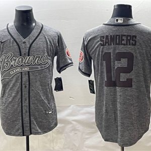 Cleveland Browns #12 Shedeur Sanders Gray With Patch Cool Base Stitched Jersey