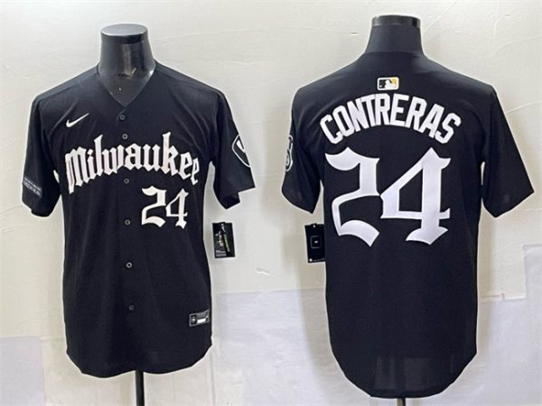 Milwaukee Brewers #24 William Contreras Black 'Gothic 414 Shadows Edition' Vapor Premier Limited Stitched Jersey