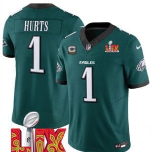 Philadelphia Eagles #1 Jalen Hurts Green 2025 Super Bowl LIX With 3-Star C Patch F.U.S.E. Vapor Untouchable Limited Stitched Jersey