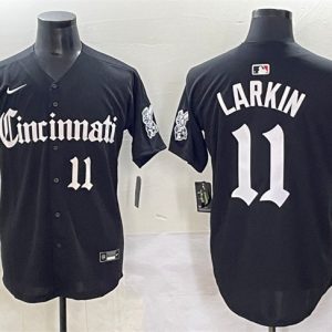 Cincinnati Reds #11 Barry Larkin Black 'Gothic Queen City Edition' Vapor Premier Limited Stitched Jersey
