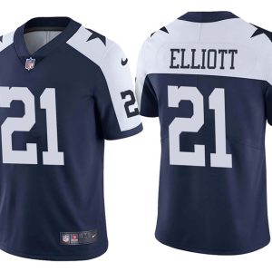 Dallas Cowboys #21 Ezekiel Elliott Navy Blue Thanksgiving Stitched Vapor Untouchable Limited Throwback Nike Jersey