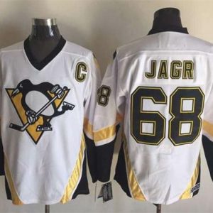 Penguins #68 Jaromir Jagr White CCM Throwback Stitched Jersey