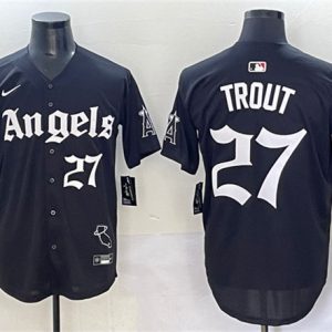 Los Angeles Angels #27 Mike Trout Black 'Gothic Halo Edition' Vapor Limited Stitched Jersey