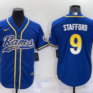 Los Angeles Rams #9 Matthew Stafford Royal With Patch Cool Base Stitched Baseball Jersey
