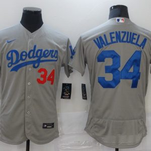 Los Angeles Dodgers #34 Toro Valenzuela Grey Flex Base Sttiched Jersey