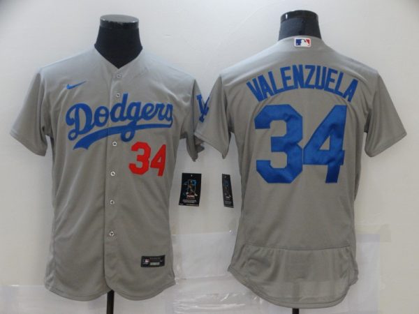 Los Angeles Dodgers #34 Toro Valenzuela Grey Flex Base Sttiched Jersey