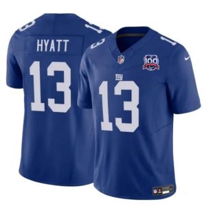 New York Giants #13 Jalin Hyatt Blue 2024 F.U.S.E. 100TH Season Patch Vapor Untouchable Limited Stitched Jersey