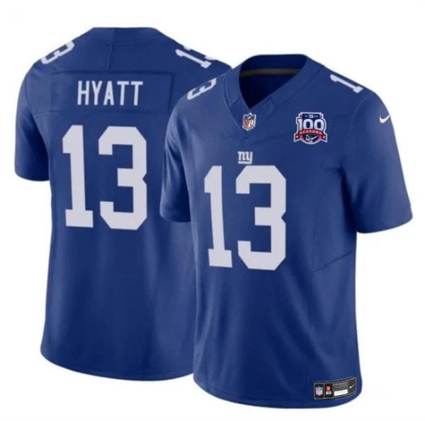 New York Giants #13 Jalin Hyatt Blue 2024 F.U.S.E. 100TH Season Patch Vapor Untouchable Limited Stitched Jersey