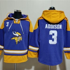Minnesota Vikings #3 Jordan Addison Purple Yellow Ageless Must-Have Lace-Up Pullover Hoodie