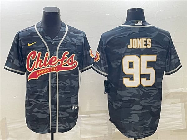 Kansas City Chiefs #95 Chris Jones Gray Camo With Patch Cool Base Stitched Jersey
