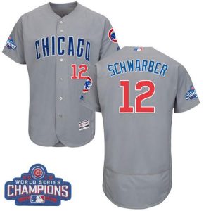 Cubs #12 Kyle Schwarber Grey Flexbase Authentic Collection Road 2016 World Series Champions Stitched Jersey