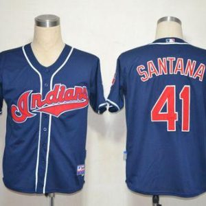 Mitchell And Ness Indians #41 Carlos Santana Blue Stitched Throwback Jersey